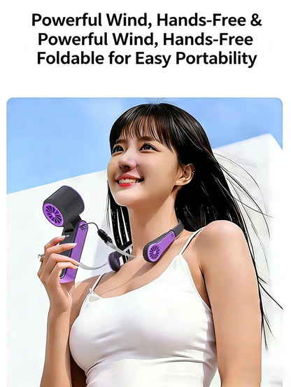 2026 New RGB Light Mini Handheld Fan Hanging Neck Outdoor 180 Degree Folding Desktop Folding High-speed Powerful Portable Fan