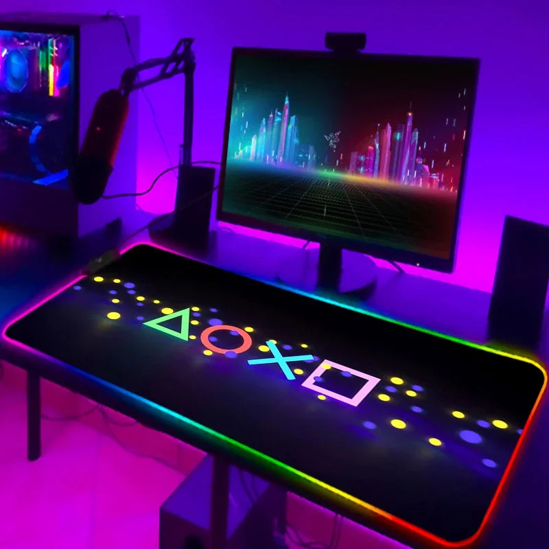 LED Gaming Mouse Pad With Backlight Deskmat PSFour Mousepad RGB Gamer Desk Decorations Computer Mouse Pad Pc Gamer Full Mat