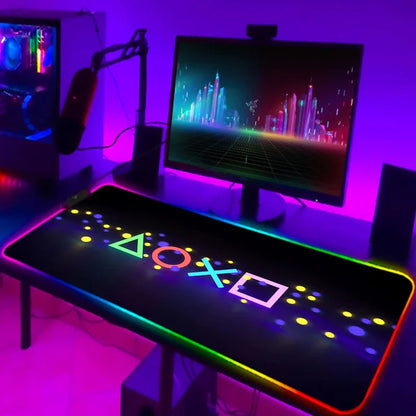 LED Gaming Mouse Pad With Backlight Deskmat PSFour Mousepad RGB Gamer Desk Decorations Computer Mouse Pad Pc Gamer Full Mat