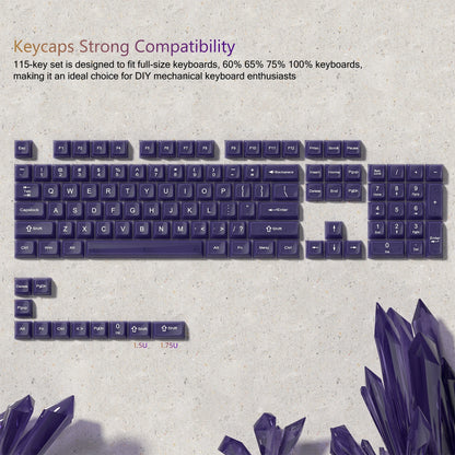 115 Keys Purple Transparent Clear Keycaps Crystal Ceramic PC Keycap RGB Shine Through Key cap MDA Profile for MX Switch Keyboard