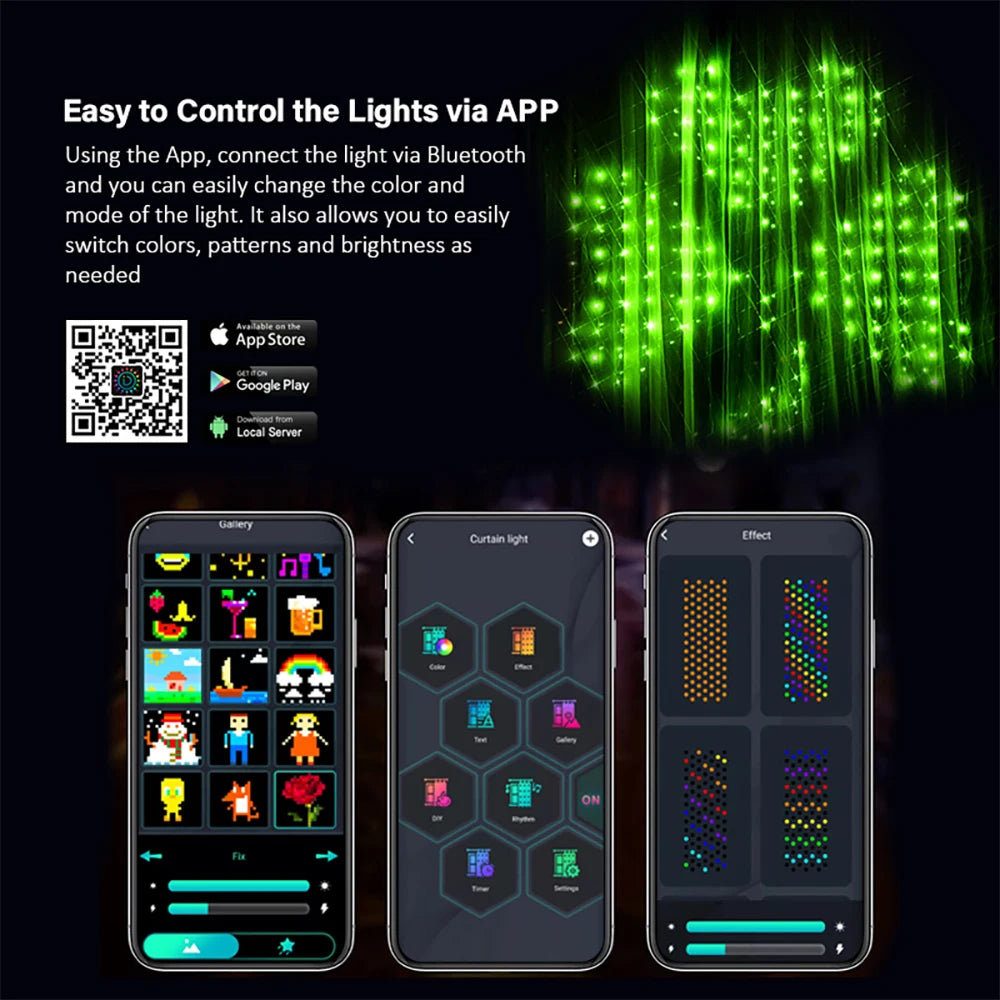 Smart LED RGB ColorRGB, Smart Curtain String Light Bluetooth APP Control Christmas Fairy Light DIY Picture Display Garland Decor