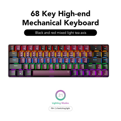 Compact Wired Gaming Mechanical Keyboard 68-Key Hot-Swappable 65% Layout LED Backlight OEM Keycaps  Support for PC