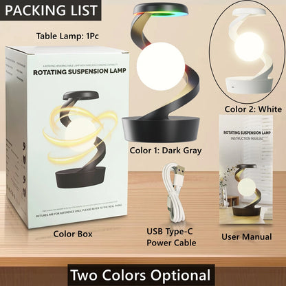 Creative Table Lamp, Rotating Floating lamp, 15W Wireless Charger, Mobile Phone Wireless Charger, RGB Atmosphere Night Light