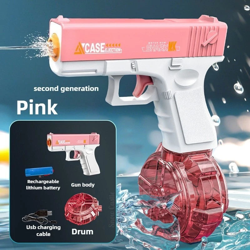 Rapid Fire Electric Water Gun with LED Lights Recoil Action Summer Outdoor Water Shooting Toy for Kids Beach Pool Play Boys Gift