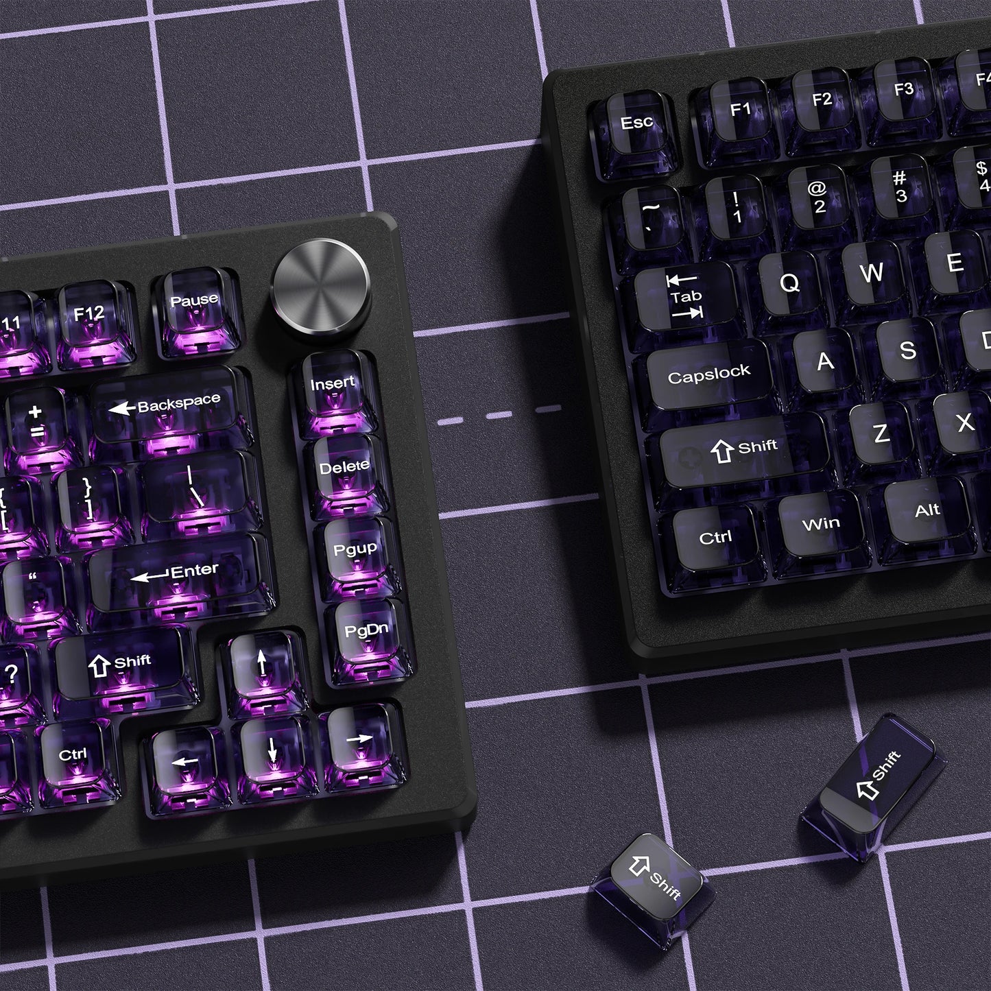 115 Keys Purple Transparent Clear Keycaps Crystal Ceramic PC Keycap RGB Shine Through Key cap MDA Profile for MX Switch Keyboard
