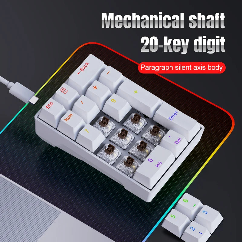 YF20 Mini Keyboard Mechanical Numeric Keyboard Wired Laptop External Keypad Mini Office Portable Keypad Chilrdren Gift Man Gifts