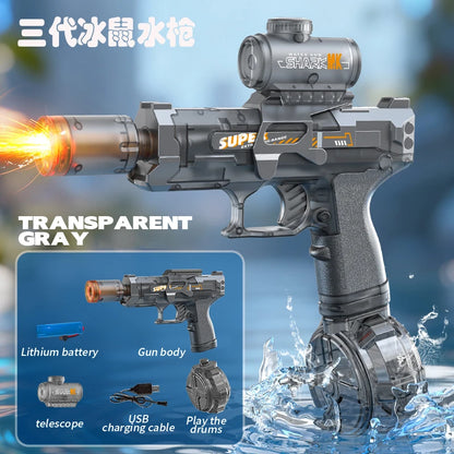 Electric Water Gun Automatic Continuous Firing Squirt Gun Outdoor Toy Long Range Shooting Water Gun with Lights Swimming Toys
