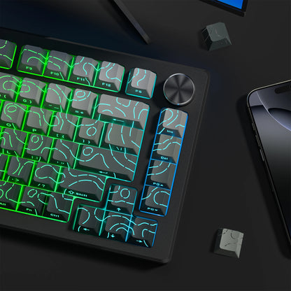 98 Keys Side-lit Shine Through Keycaps Grey Topographic Cherry Profile PBT Double Shot Keycaps for MX Switches Gaming Keyboard
