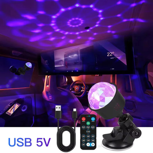 RGB Sound Activated LED Disco Ball Light with Remote Control Rotating DJ Stage Lamp for Home Car Party Club Christmas Decoration