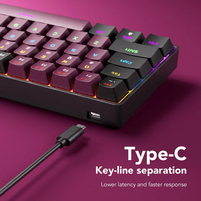 Compact Wired Gaming Mechanical Keyboard 68-Key Hot-Swappable 65% Layout LED Backlight OEM Keycaps  Support for PC