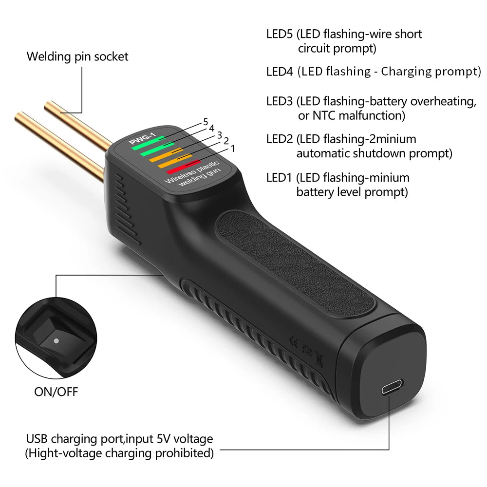 PWG-1 Wireless Charging Plastic Welding Gun With 200Pcs Welding Pins Built-in 2600mm Lithium Battery Plastic Welder Machine