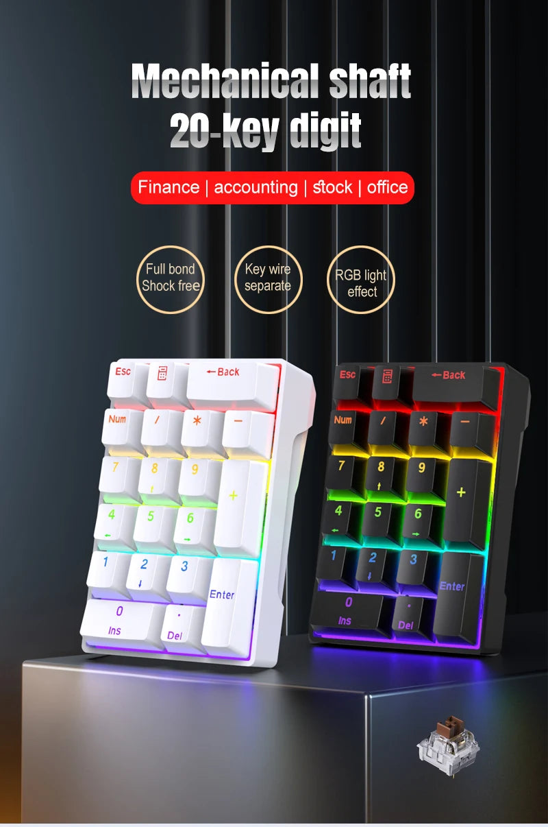 YF20 Mini Keyboard Mechanical Numeric Keyboard Wired Laptop External Keypad Mini Office Portable Keypad Chilrdren Gift Man Gifts