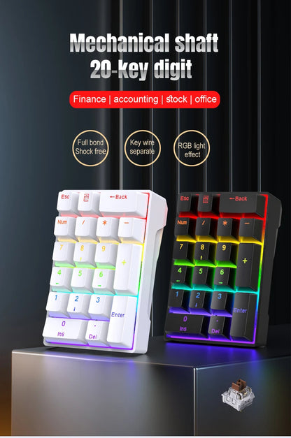 YF20 Mini Keyboard Mechanical Numeric Keyboard Wired Laptop External Keypad Mini Office Portable Keypad Chilrdren Gift Man Gifts