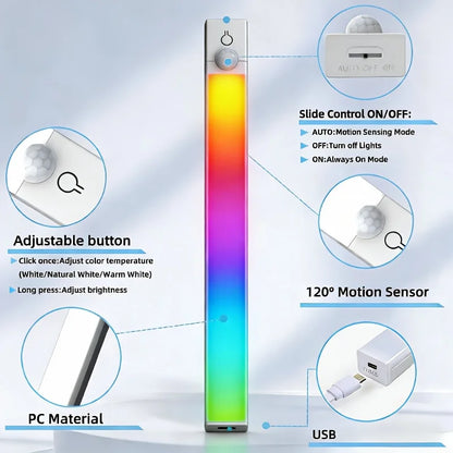 RGB Ambient Sensor Light - Adjustable Rainbow Gradient Running Light Suitable for Various Scenes Such As Living Room Bedroom