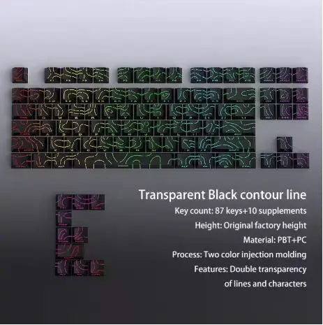 98 Keys Side-lit Shine Through Keycaps Grey Topographic Cherry Profile PBT Double Shot Keycaps for MX Switches Gaming Keyboard