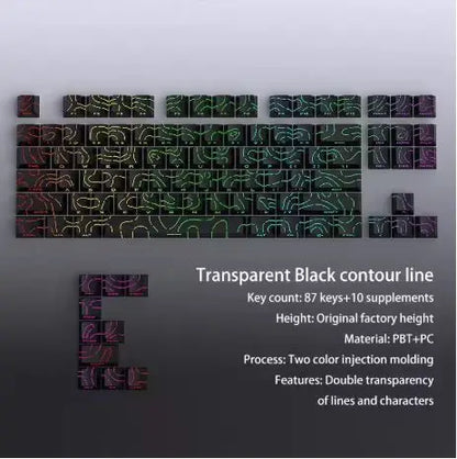 98 Keys Side-lit Shine Through Keycaps Grey Topographic Cherry Profile PBT Double Shot Keycaps for MX Switches Gaming Keyboard