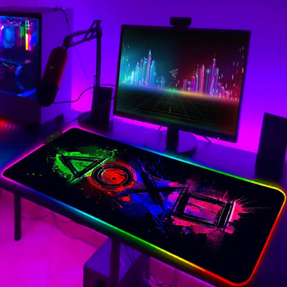 LED Gaming Mouse Pad With Backlight Deskmat PSFour Mousepad RGB Gamer Desk Decorations Computer Mouse Pad Pc Gamer Full Mat
