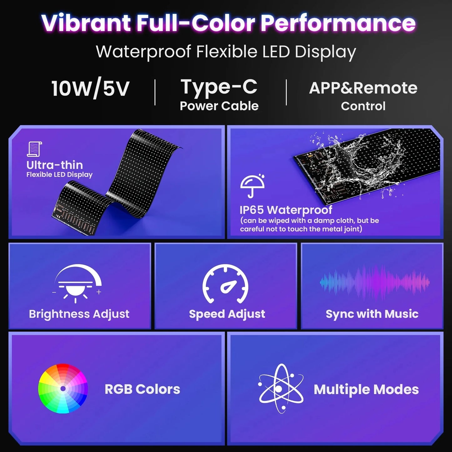 16*32RGB Pixel Soft Screen, USB 5V Programmable Scrolling Text/Animation, APP + Remote Control for Custom Text/Pattern/Animation Scrolling LED Display for DIY Decoration