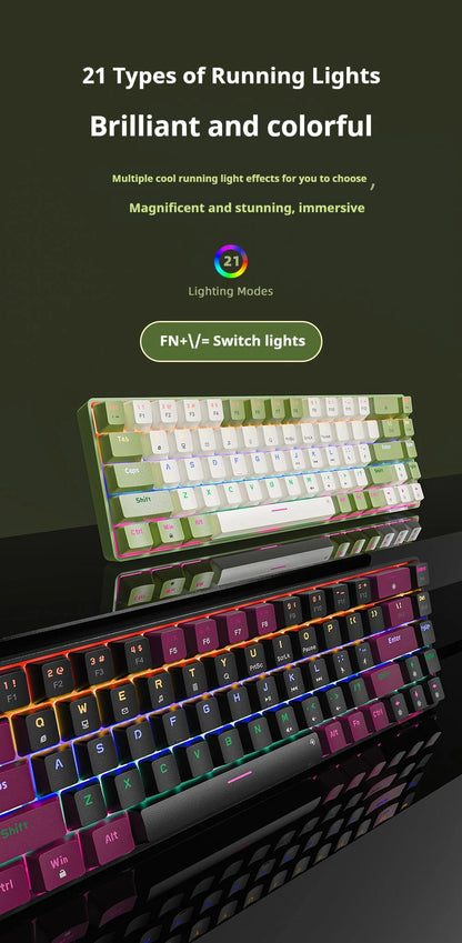 Compact Wired Gaming Mechanical Keyboard 68-Key Hot-Swappable 65% Layout LED Backlight OEM Keycaps  Support for PC