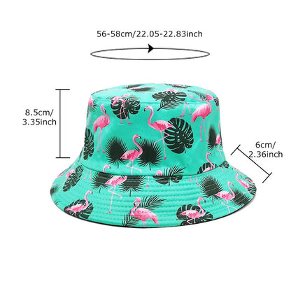 Bocca Flamingo Printing Bucket Hat Coconut Trees Printing Pattern Fisherman Hats Double Sides Panama Cap Summer Cap Hot Selling