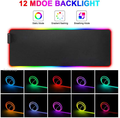 RGB LED Gaming Mouse Pad | 10+ Color Modes | Desk Setup Accessory