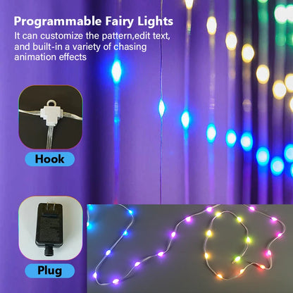 Smart LED RGB ColorRGB, Smart Curtain String Light Bluetooth APP Control Christmas Fairy Light DIY Picture Display Garland Decor
