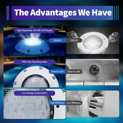 45W RGB LED Underwater Swimming Pool Light IP68 Waterproof 7 Colors Changing Underwater Pool Lights with Remote Control