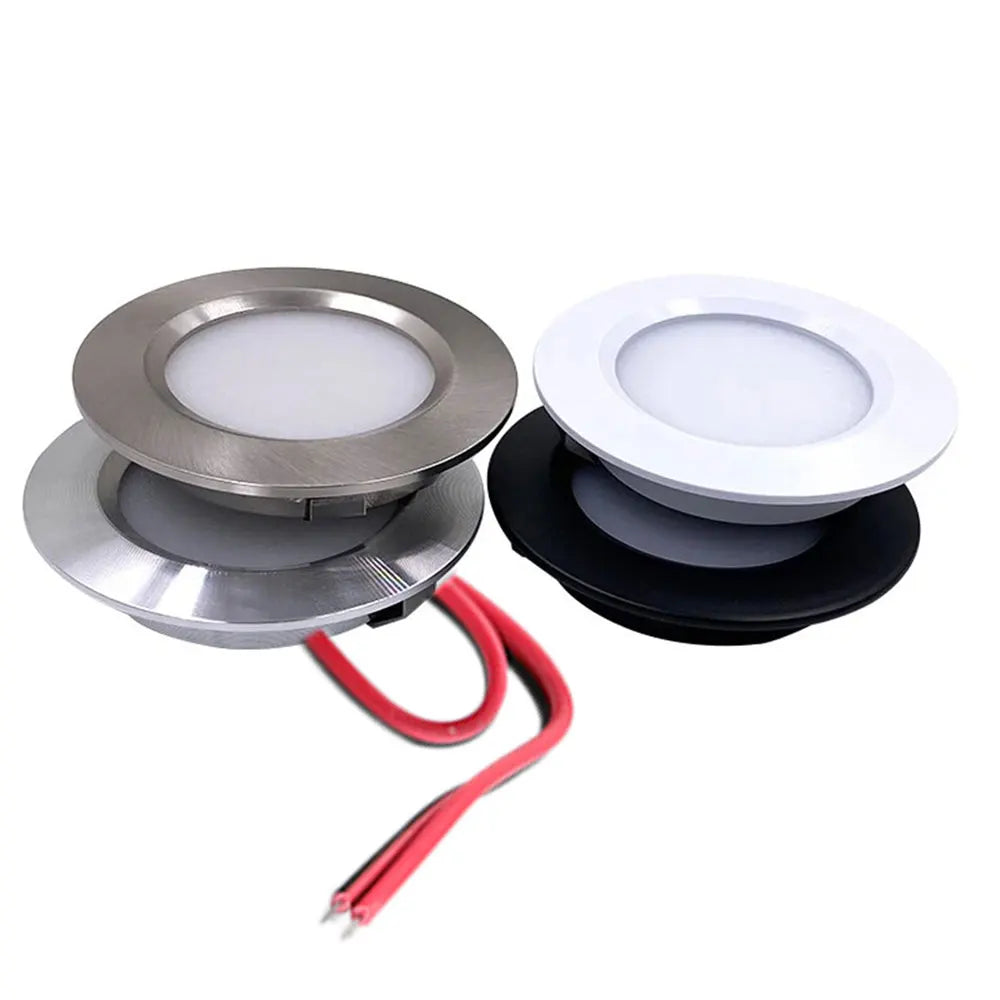 4-Piece Ultra Thin 3W LED Downlight Embedded Cabinet Light Bulb 3W 12V DC Silver White Shell 55mm Hole Closet Yacht Light Lamp