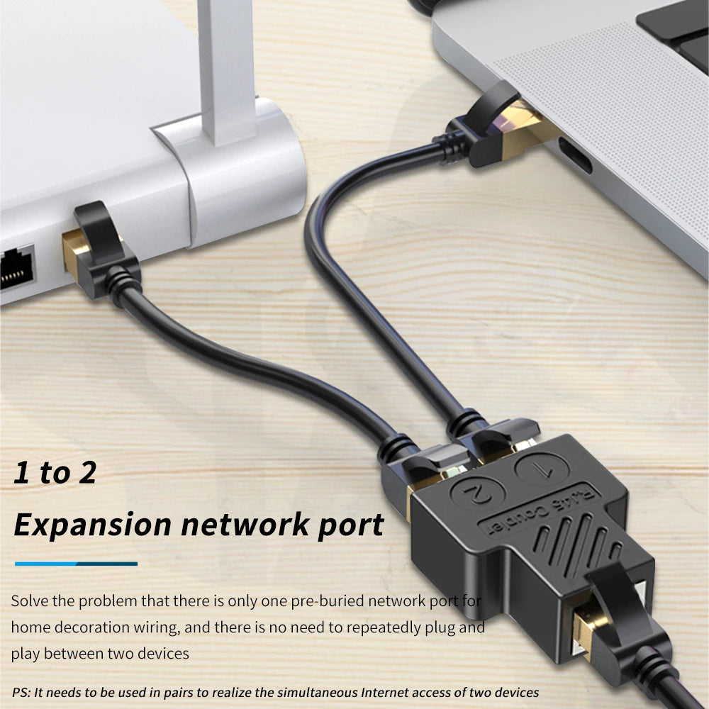 TISHRIC RJ45 1 To 2 Ways Expansion Network Port Ethernet LAN Network Splitter Rj45 Cable Port Network Cable Splitter