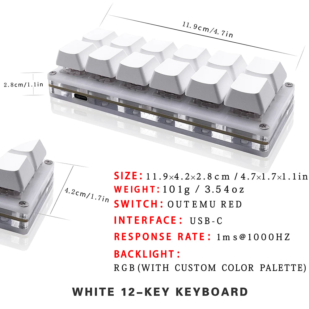 12-Key RGB Mechanical Gaming Keypad, One-Handed, USB-C