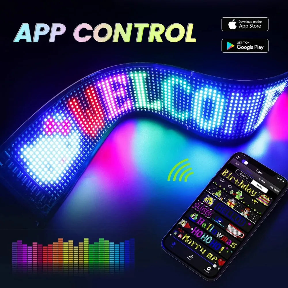 Smart LED Matrix Panel Scrolling Bright Advertising USB 5V Bluetooth App Remote Controlled Sign Light Programmable LED Car Sign