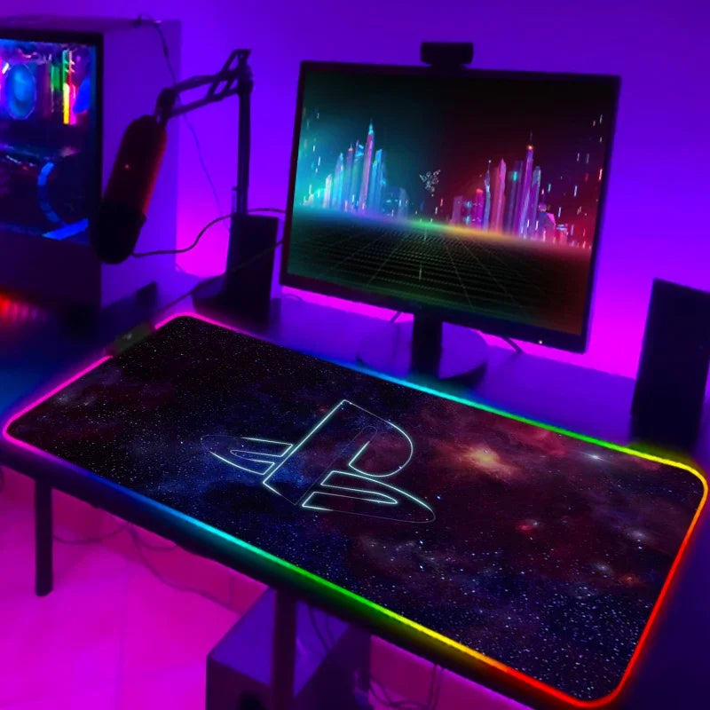 LED Gaming Mouse Pad With Backlight Deskmat PSFour Mousepad RGB Gamer Desk Decorations Computer Mouse Pad Pc Gamer Full Mat