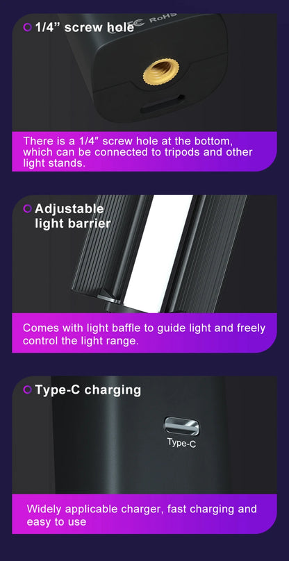 Upgrade RGB Video Light Stick w Barndoor Wand Party Colorful LED Lamp Fill Light Handheld Flash Speedlight Photography Lighting