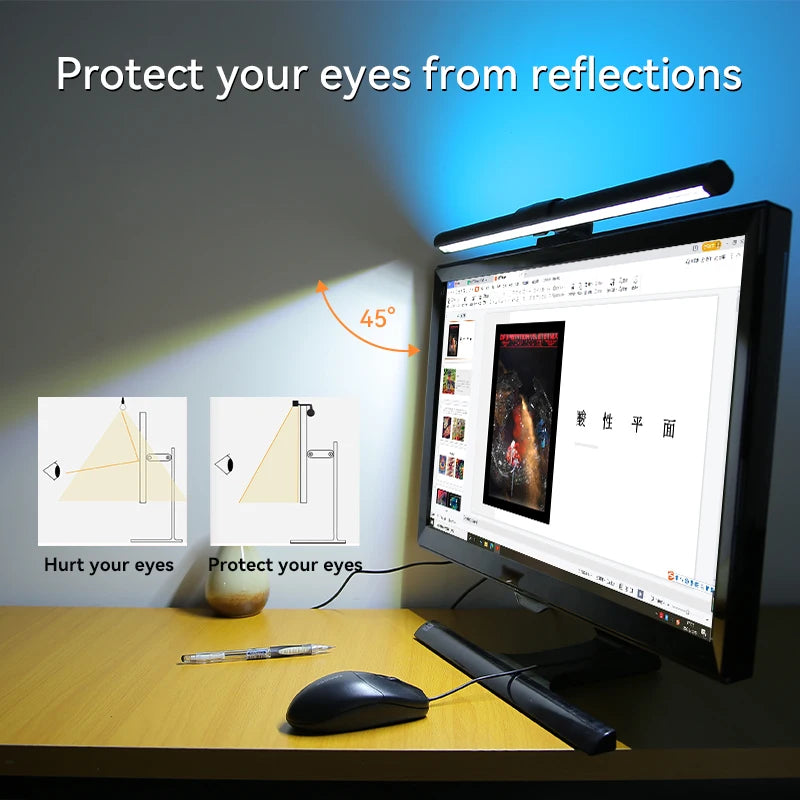Computer Monitor Light Bar RGB Rhythm Screen Hanging Lights Stepless Dimming Desk Lamp For Study Reading Gaming Table Lighting