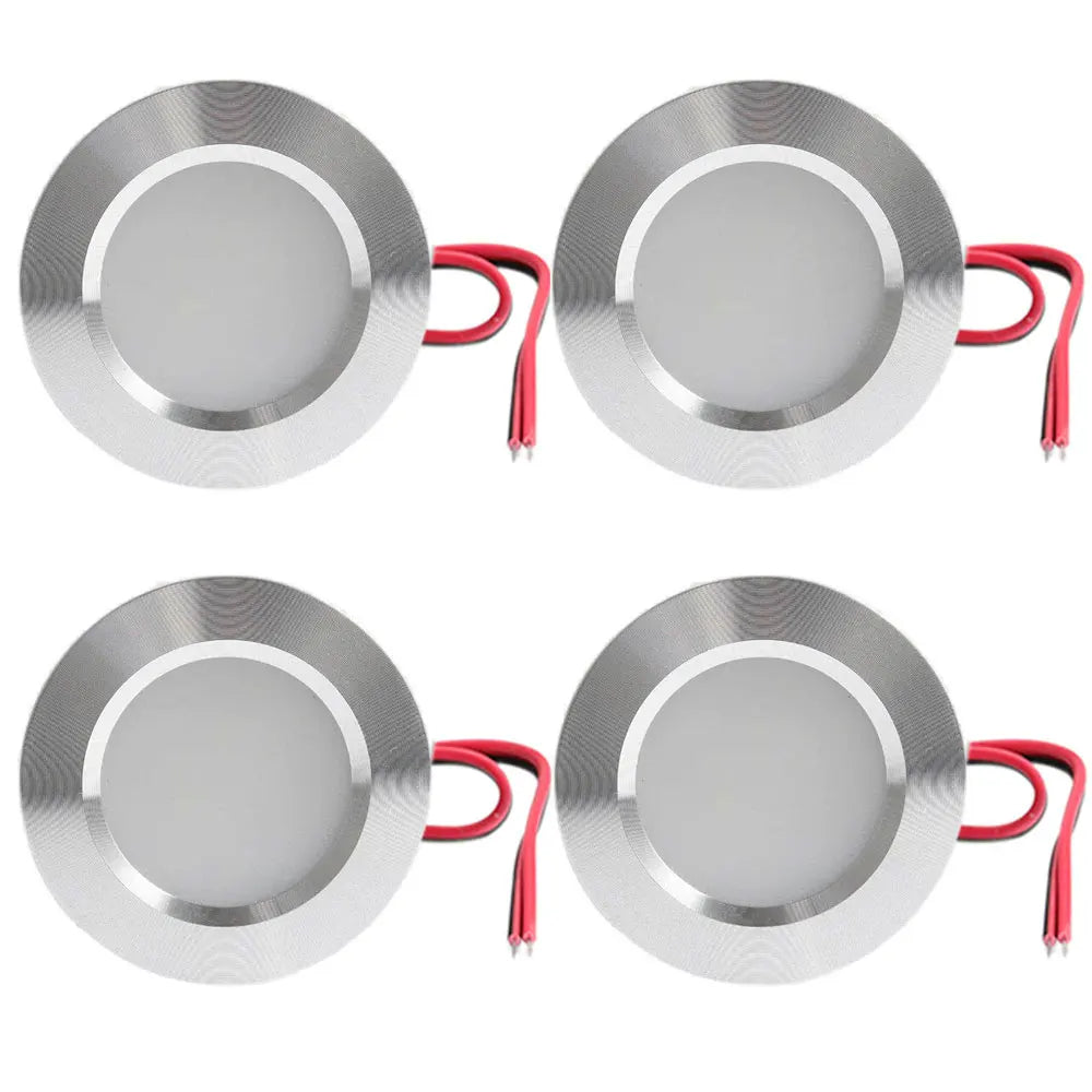 4-Piece Ultra Thin 3W LED Downlight Embedded Cabinet Light Bulb 3W 12V DC Silver White Shell 55mm Hole Closet Yacht Light Lamp