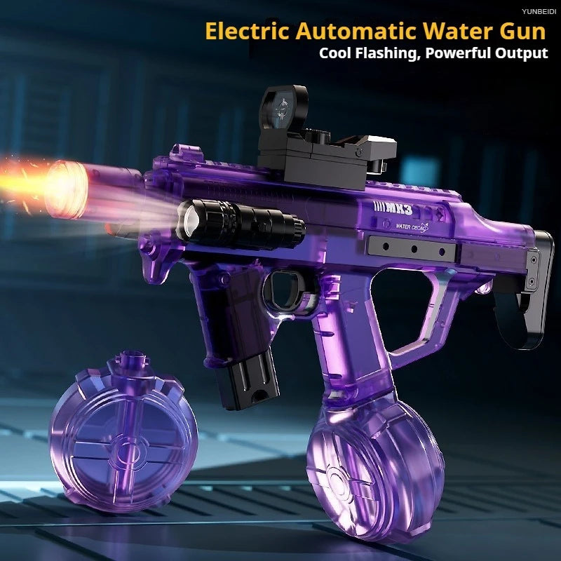 UZI/MK3 Electric Water Gun with Lights Cool Electric Continuous Firing and Reloading Summer Water Play Kid’s Adult Toy Water Gun