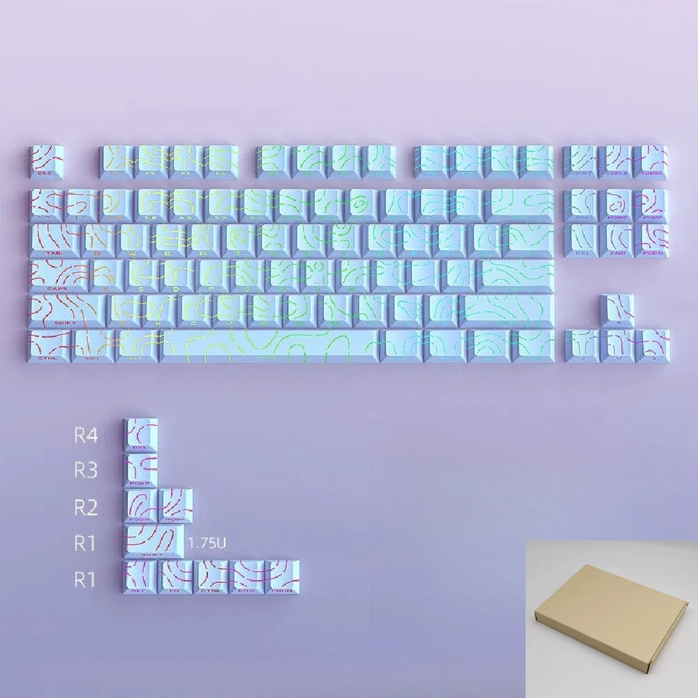 98 Keys Side-lit Shine Through Keycaps Grey Topographic Cherry Profile PBT Double Shot Keycaps for MX Switches Gaming Keyboard