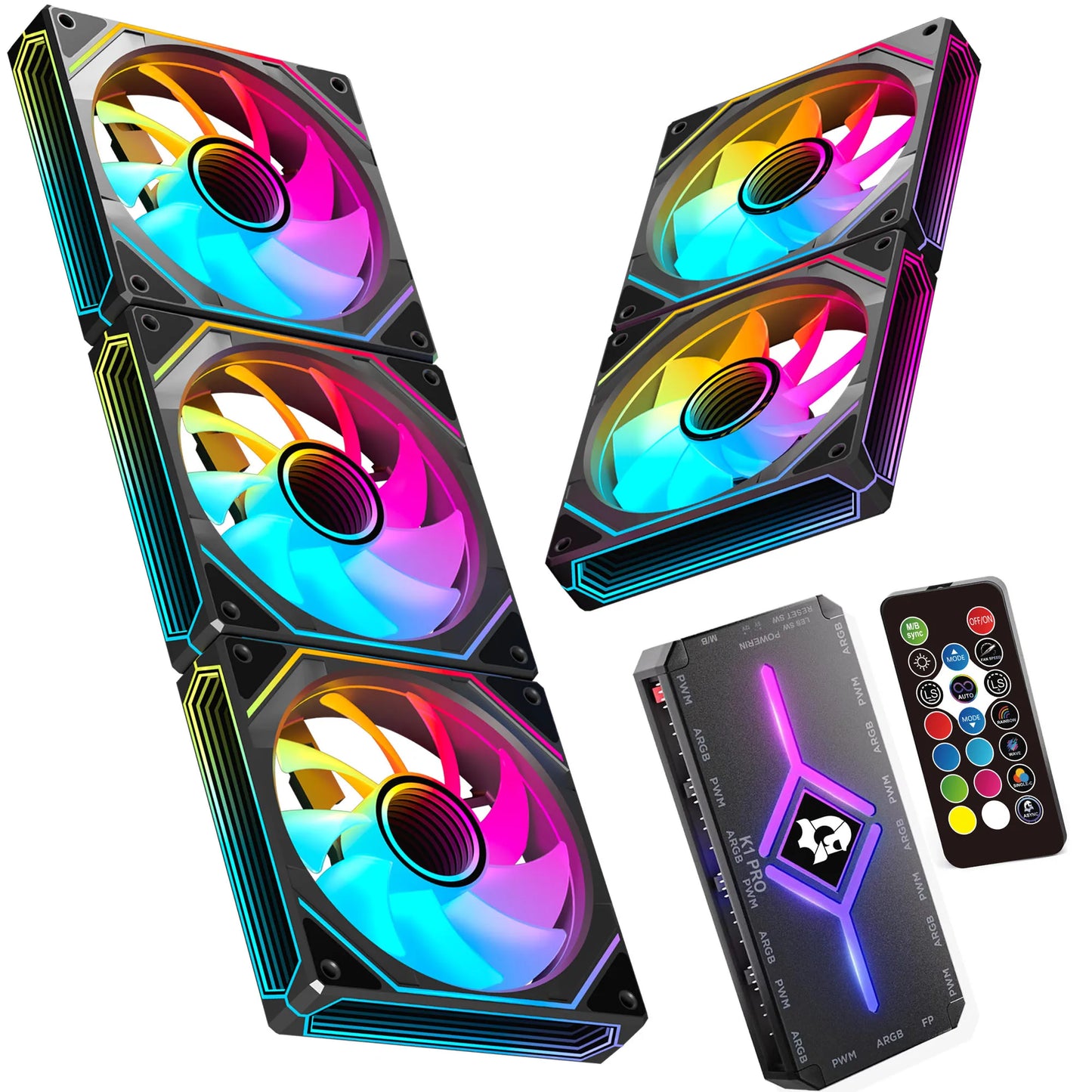 5 Pack ARGB PWM Fans,3 Forward Fan +2 Reverse Fans,5V Addressable RGB Fans with Controller and Remote control