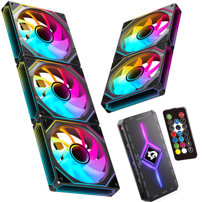 5 Pack ARGB PWM Fans,3 Forward Fan +2 Reverse Fans,5V Addressable RGB Fans with Controller and Remote control