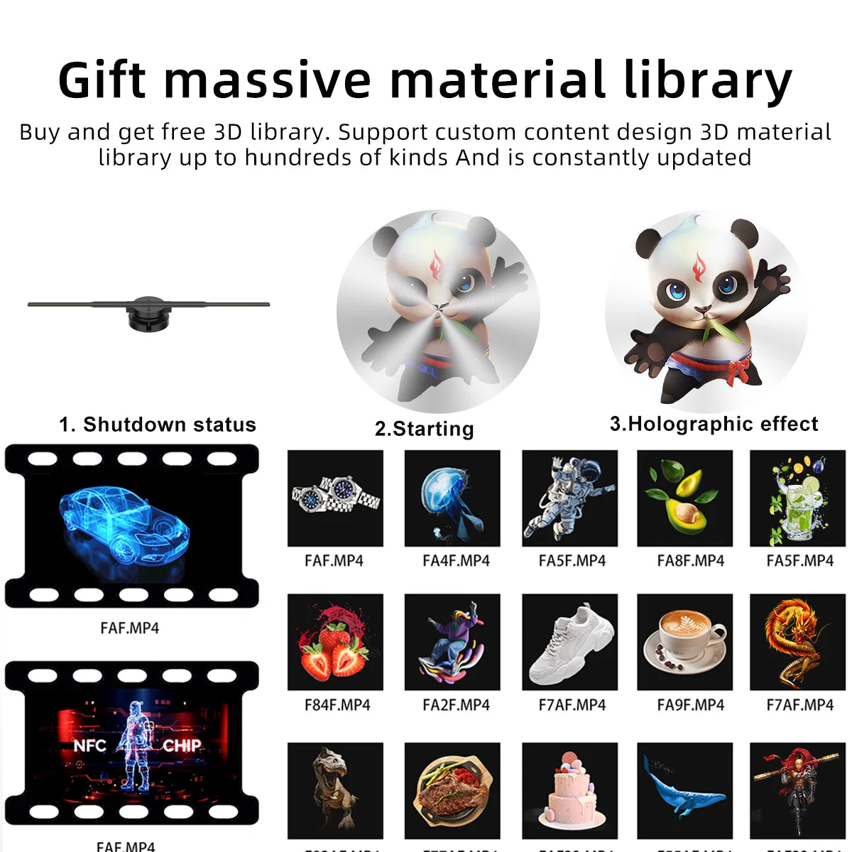 3D Hologram Fan WiFi 3D Holographic Projector Advertising Display HD Light Holographic Projector for Stores Bars Party Xmas