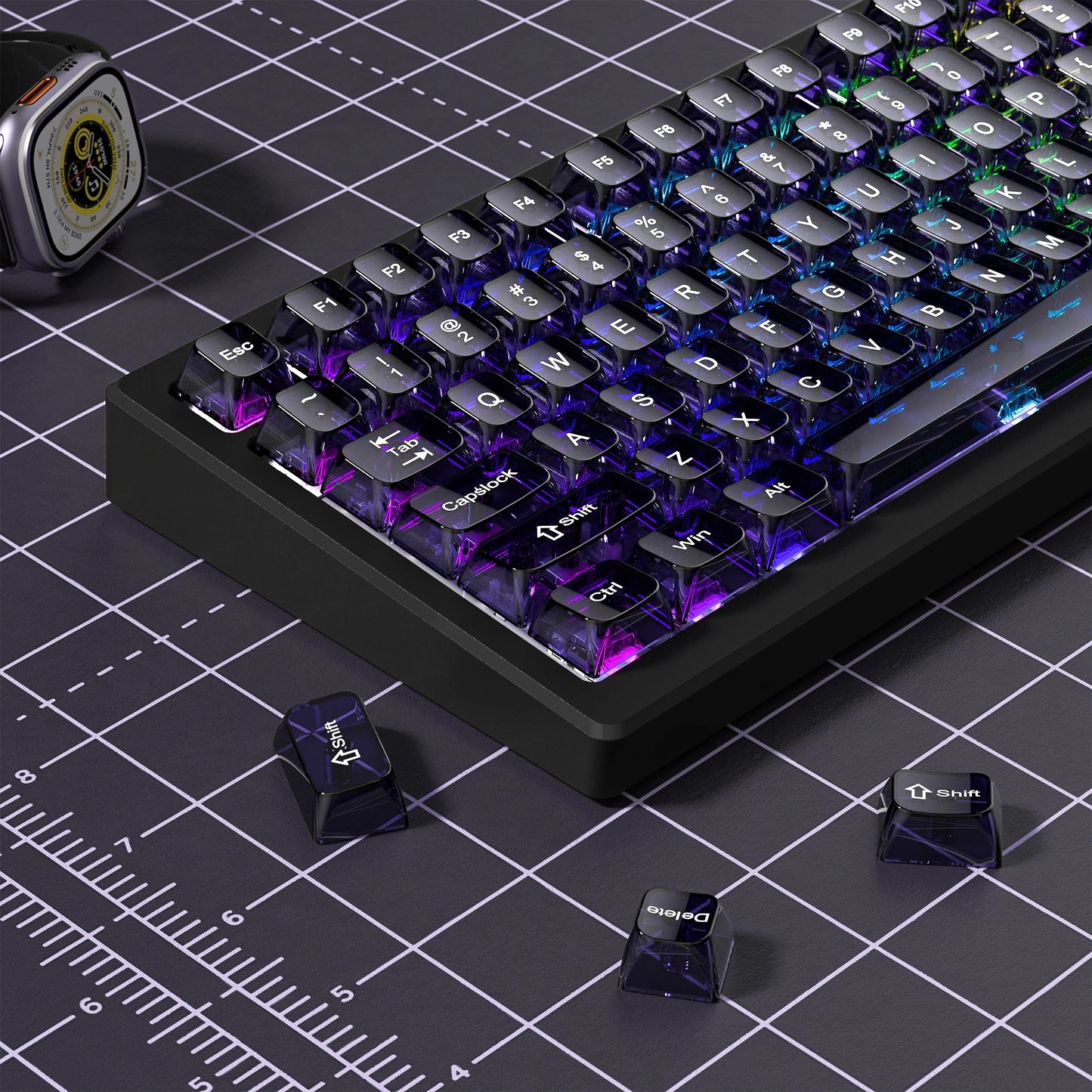 115 Keys Purple Transparent Clear Keycaps Crystal Ceramic PC Keycap RGB Shine Through Key cap MDA Profile for MX Switch Keyboard