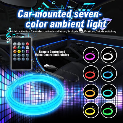 RGB Automobile interior ambient lighting 1M2M3M4M5M Remote control neon lights Voice control USB Fiber Optic Atmosphere Lamp