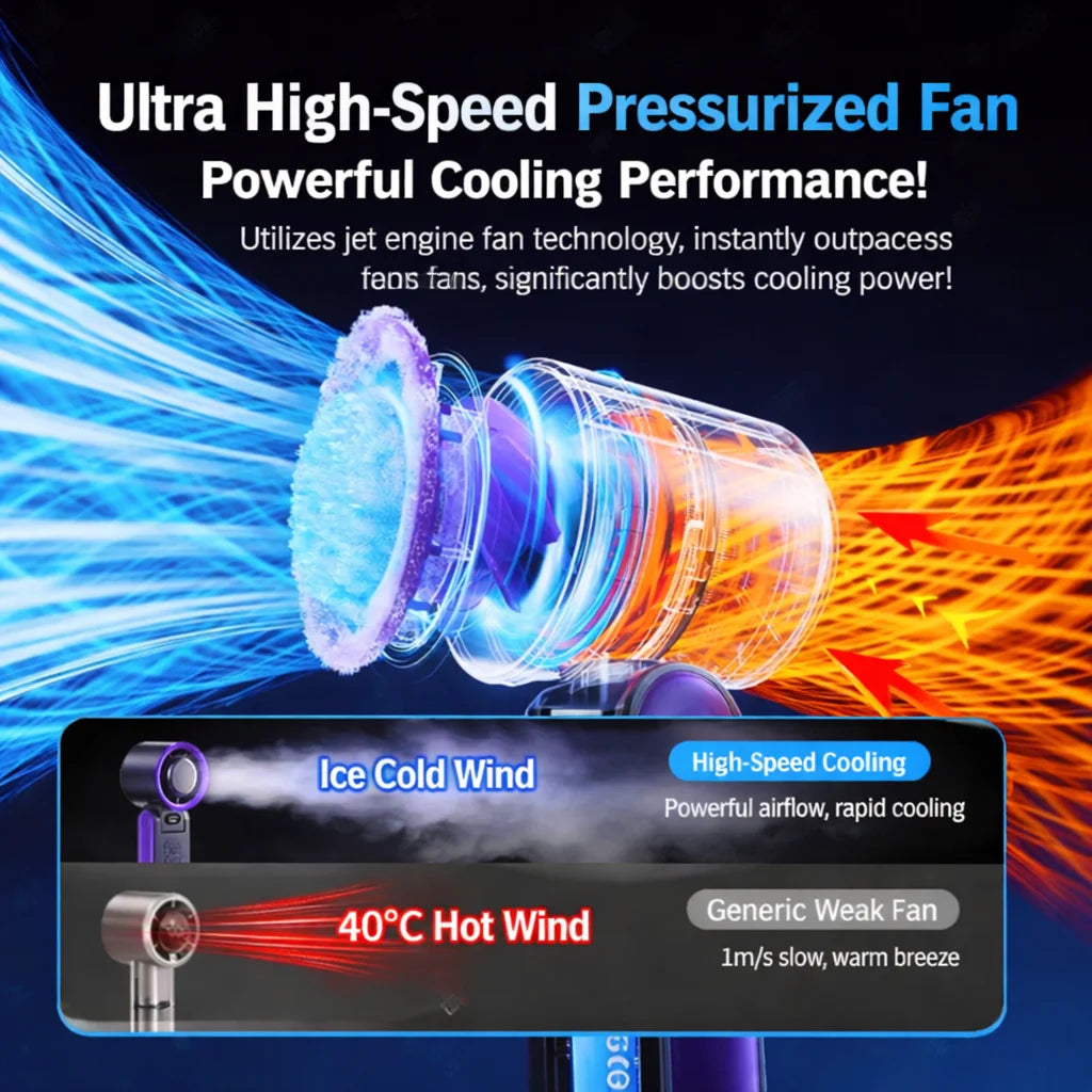 2026 New RGB Light Mini Handheld Fan Hanging Neck Outdoor 180 Degree Folding Desktop Folding High-speed Powerful Portable Fan
