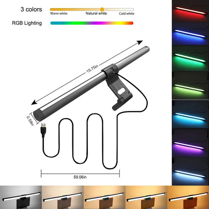 RGB Stepless Dimming LED Monitor Light Bar Eye Protection for Computers Laptops Work Study Game Screen Hanging
