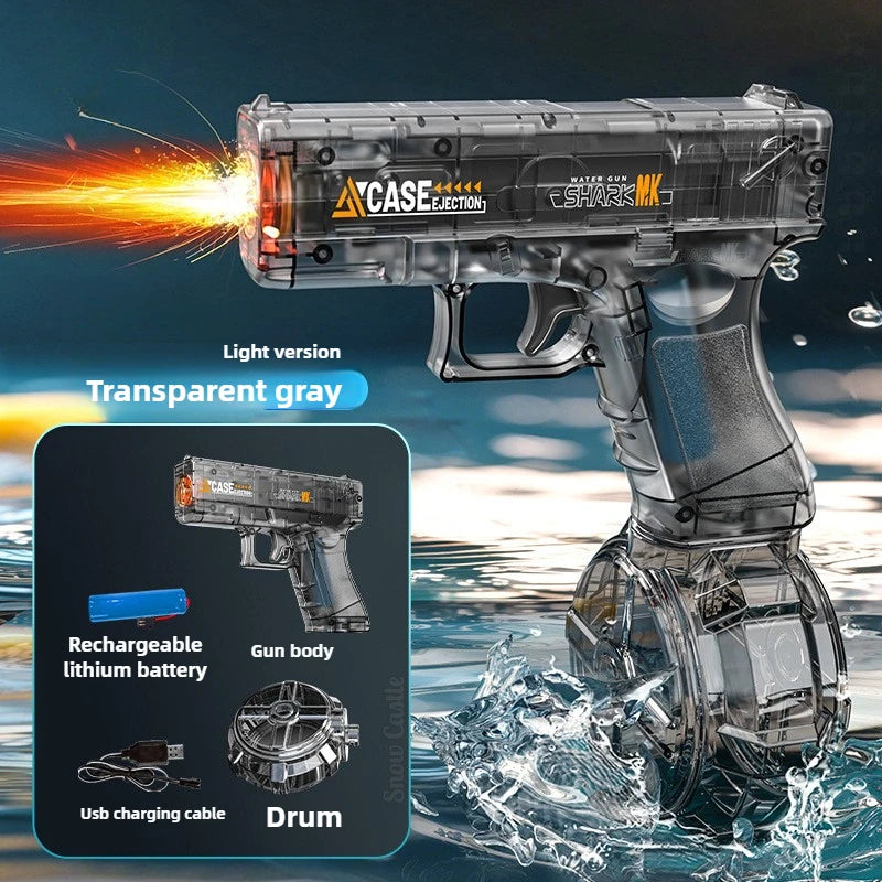 Rapid Fire Electric Water Gun with LED Lights Recoil Action Summer Outdoor Water Shooting Toy for Kids Beach Pool Play Boys Gift