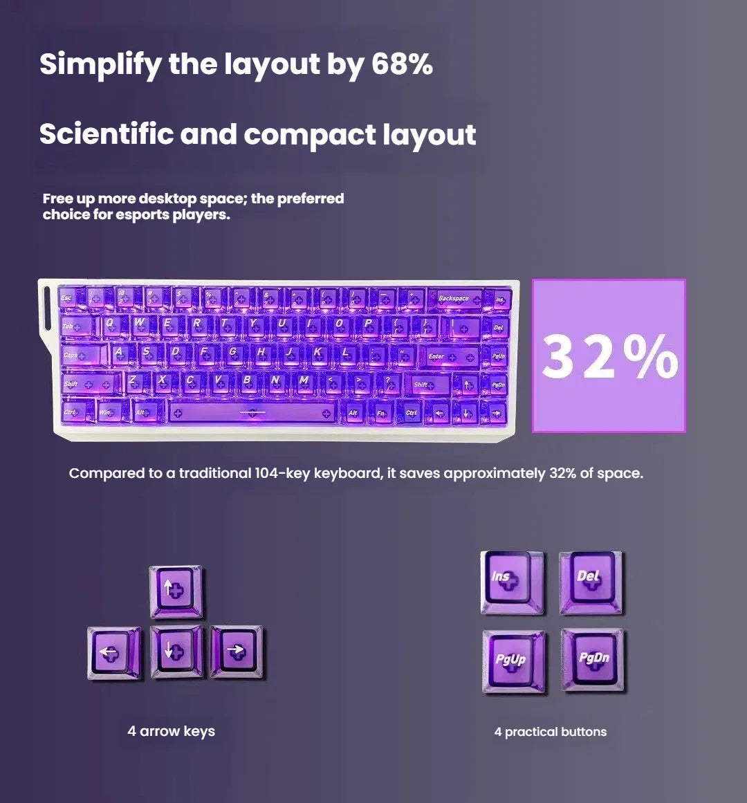 Wired Mechanical Keyboard 68 Keys RGB Backlit Mini Compact Gaming Keyboard Hall Effect Magnetic Switch For Laptop PC FPS