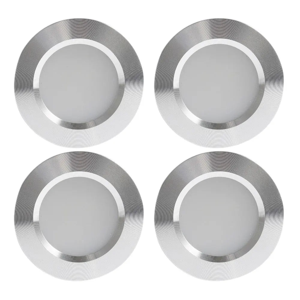 4-Piece Ultra Thin 3W LED Downlight Embedded Cabinet Light Bulb 3W 12V DC Silver White Shell 55mm Hole Closet Yacht Light Lamp