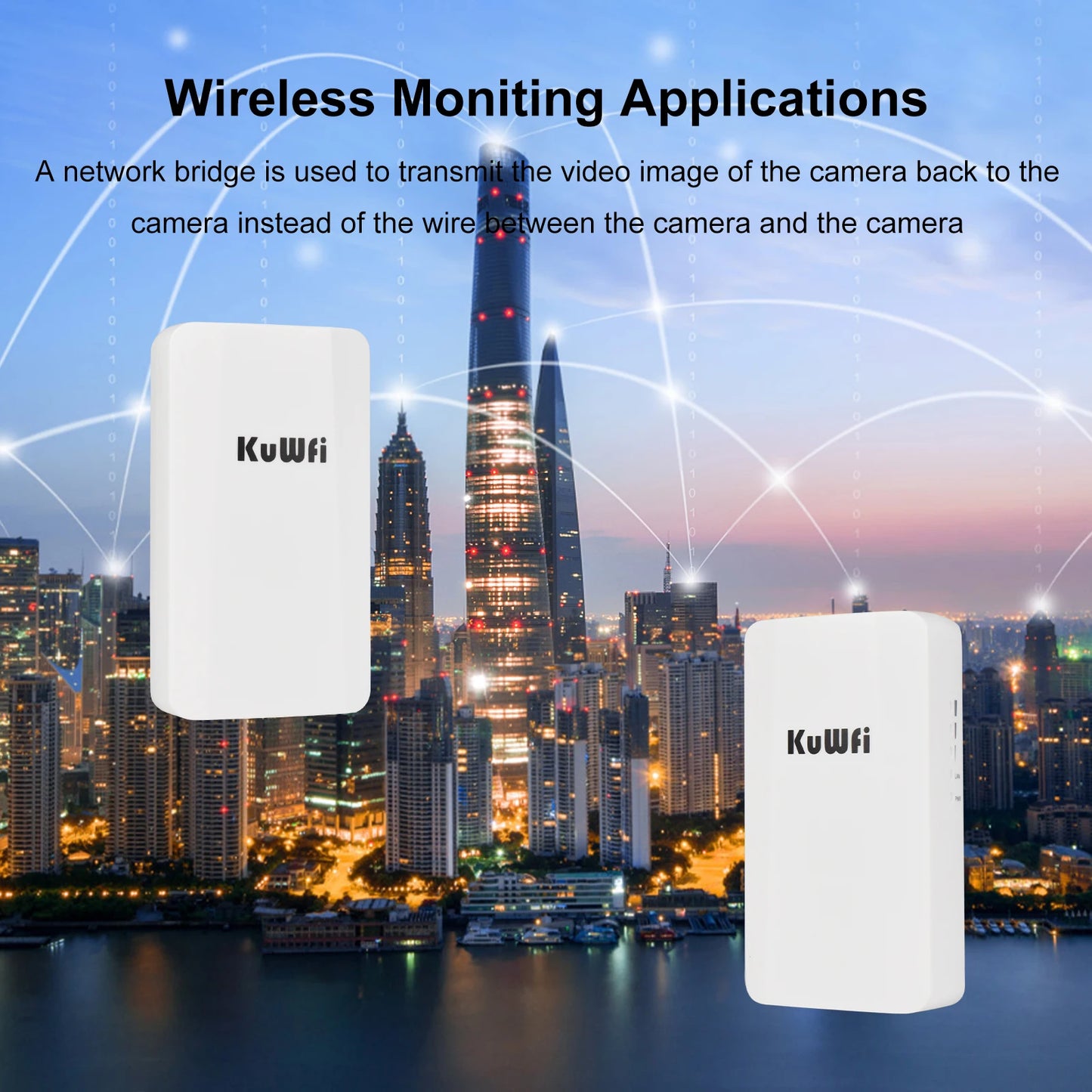 KuWFi 300Mbps 2.4Ghz CPE Bridge Outdoor Wireless WiFi Signal Extender PTP PTMP Up to 1KM 24V POE AP Repeater Mode for IP Camera