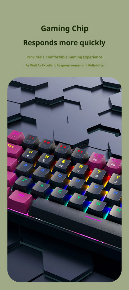 Compact Wired Gaming Mechanical Keyboard 68-Key Hot-Swappable 65% Layout LED Backlight OEM Keycaps  Support for PC