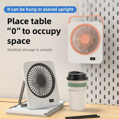 1pc rechargeable USB mini desktop fan, power display, 5-speed ultra quiet personal cooling fan, foldable handle portable fan, suitable for office, home, bedroom, travel, camping